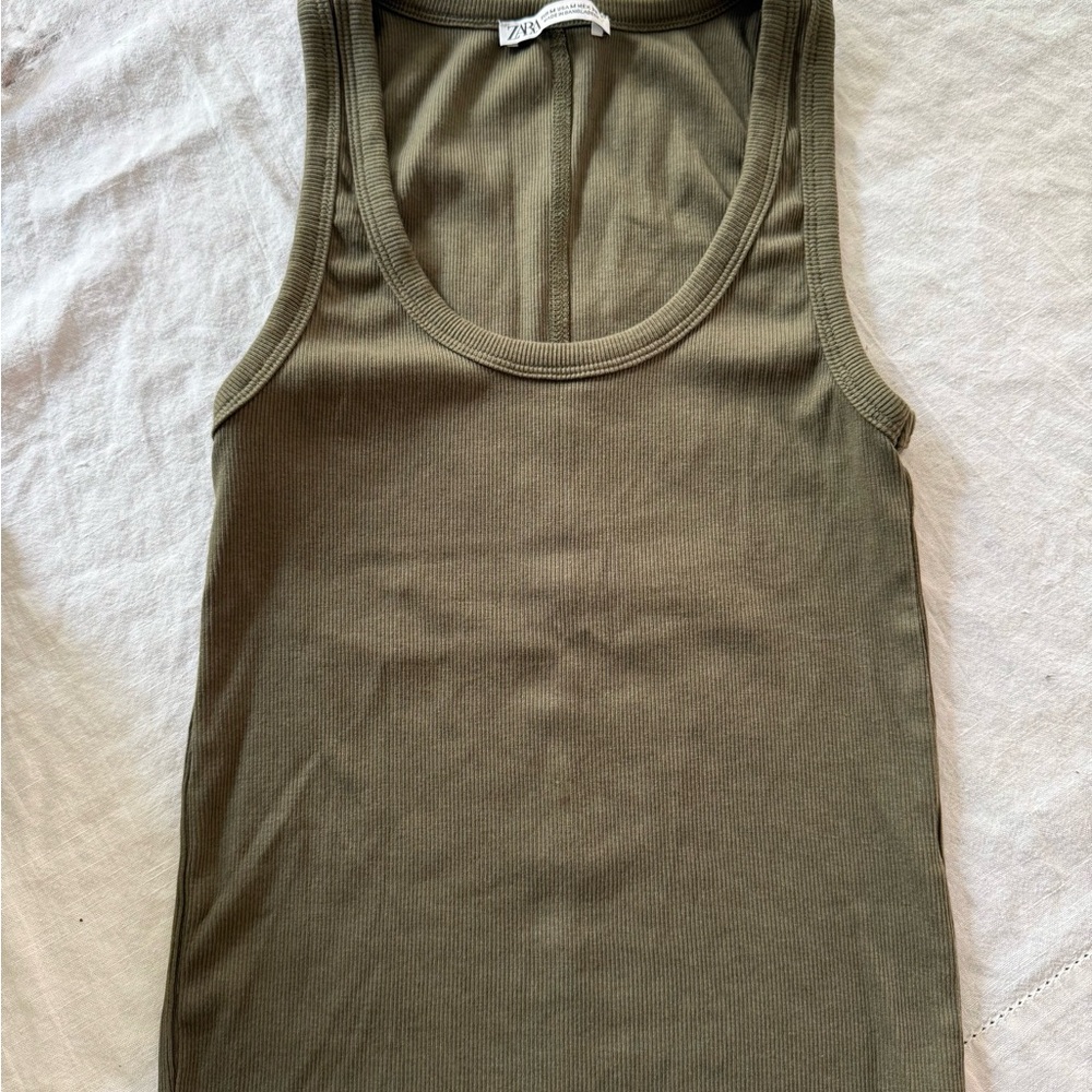 Zara Olive Green Ribbed Tank Top